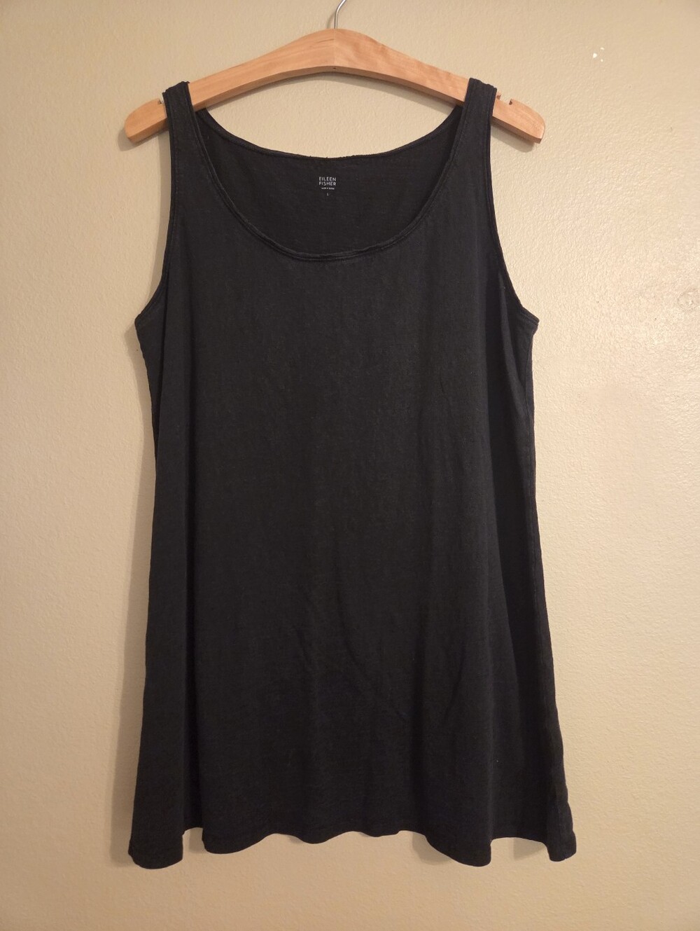 EILEEN FISHER Black 100% Linen Scoop Neck Minimalist Tank Top Women's Size L